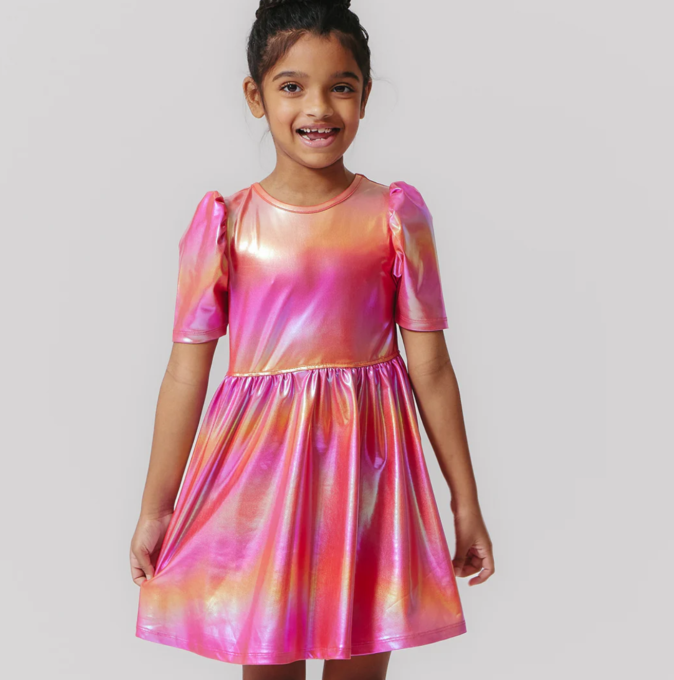 Laurie Lame Dress, Rainbow Pink – Bree Kids