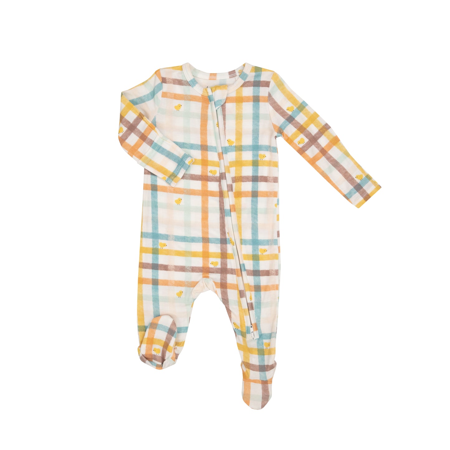 Load image into Gallery viewer, Plaid with Chicks Zipper Footie
