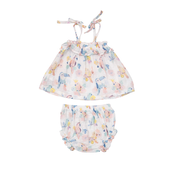 Ruffle Top & Bloomer Set, Neopolitan Birds