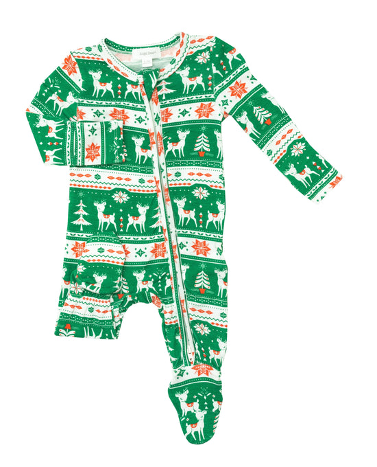Vintage Deer Green Fair Isle Footie