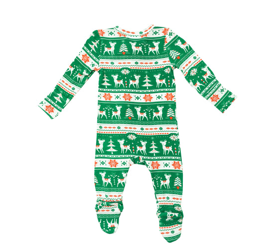 Vintage Deer Green Fair Isle Footie