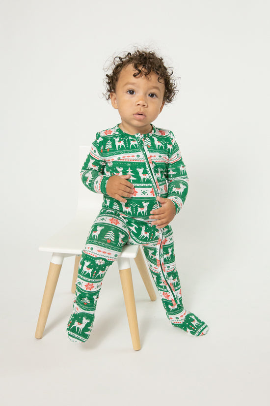 Vintage Deer Green Fair Isle Footie