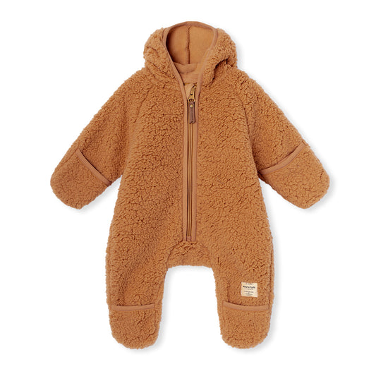 Adel Teddy Fleece Romper, Pecan Brown