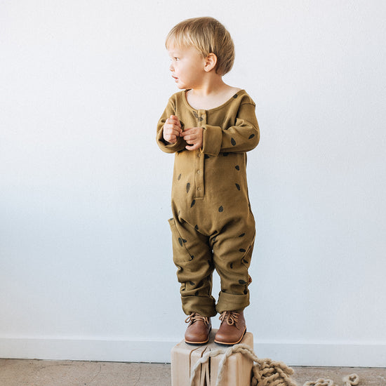 Organic Rib Henley Playsuit, Leaves