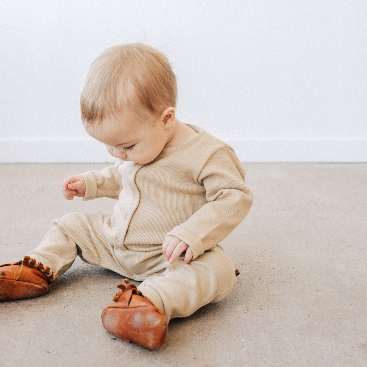 Organic Rib Henley Playsuit, Oat